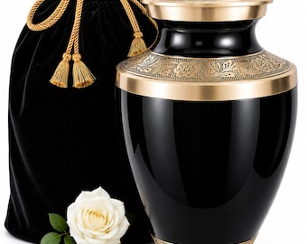 Classic Gloss Black Urn for Ashes Adult Male or Female