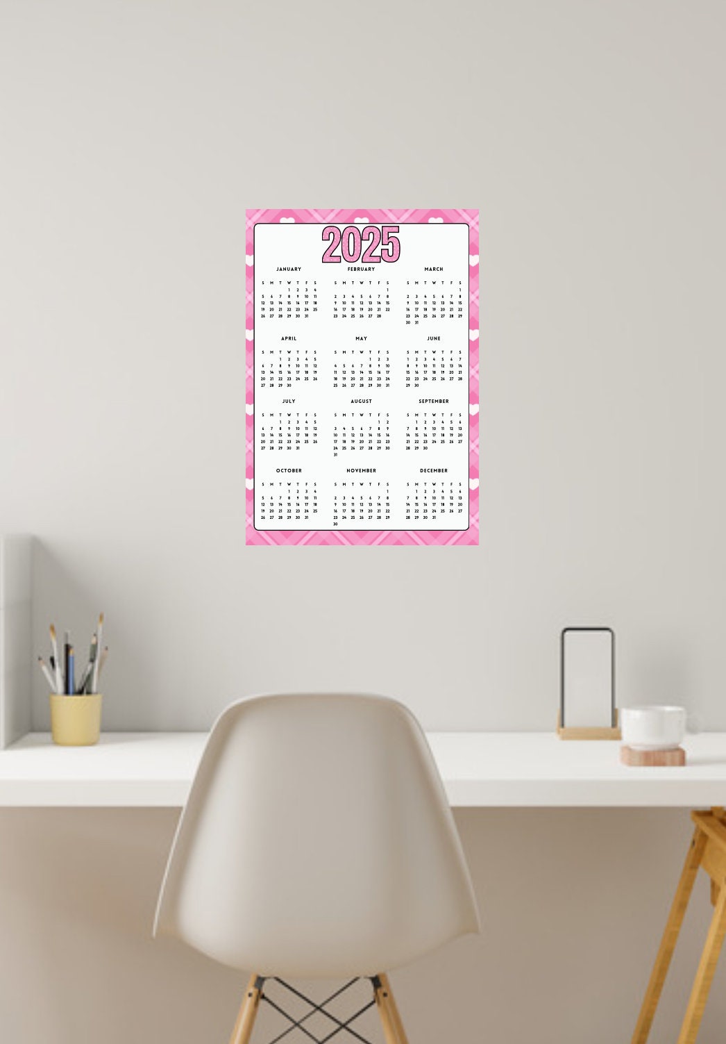 2025 Digital Download 12month Printable Calendar, Year at a Glance