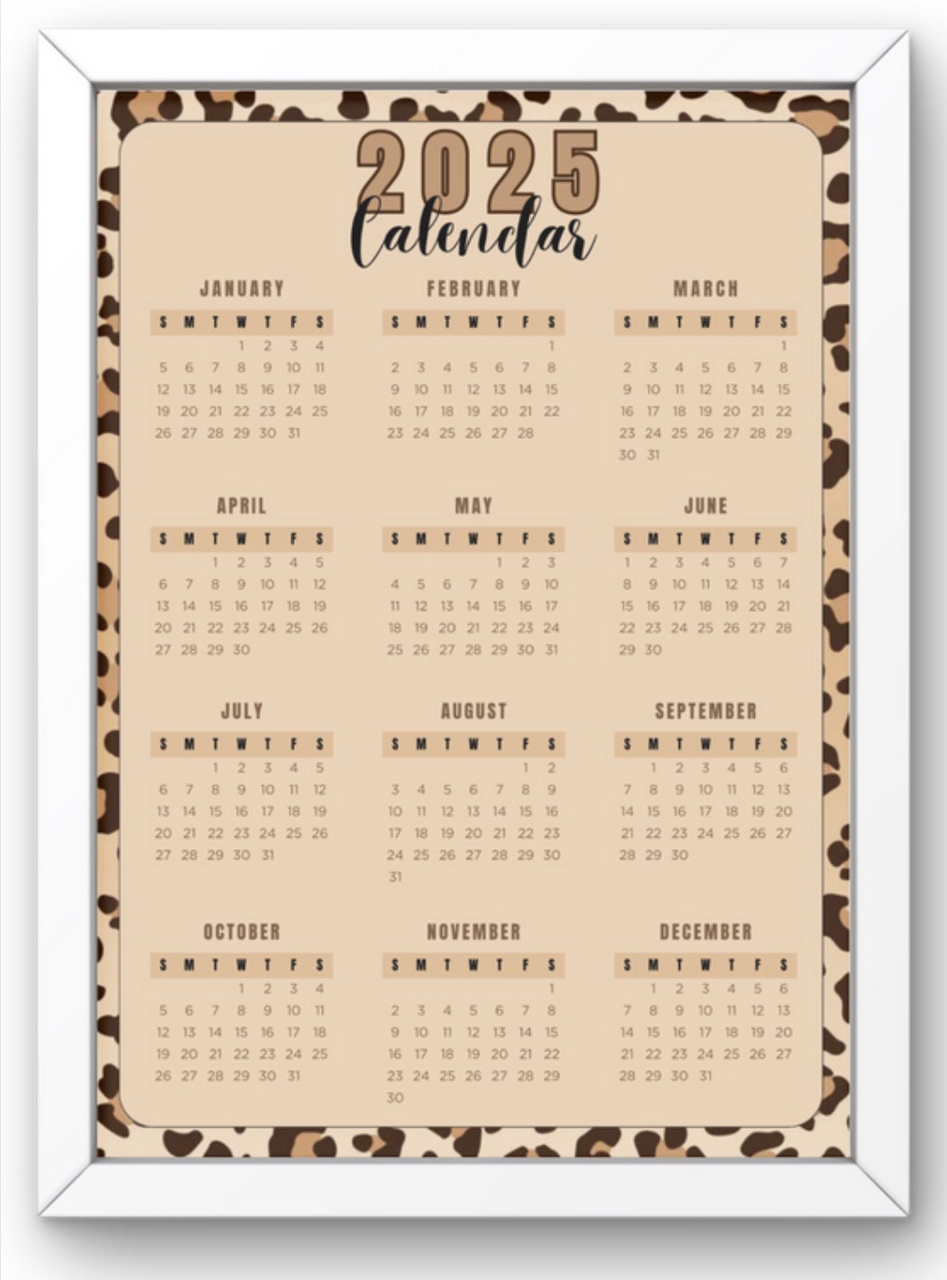 2025 Digital Download, 12month Printable Calendar, Printable, Year at