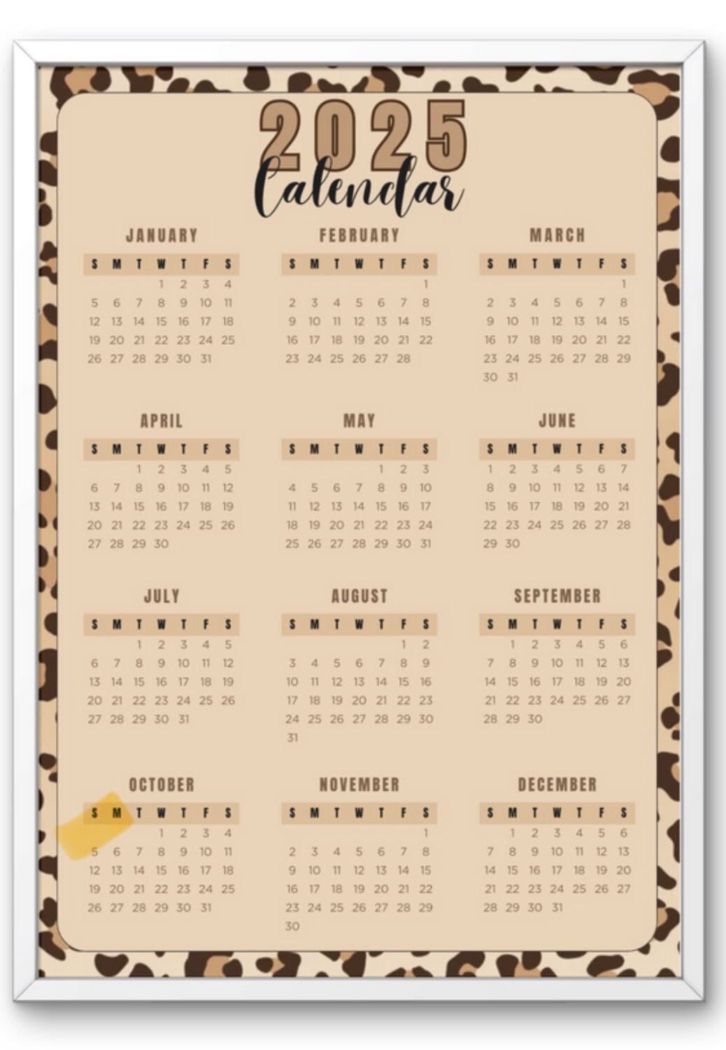 2025 Digital Download, 12month Printable Calendar, Printable, Year at