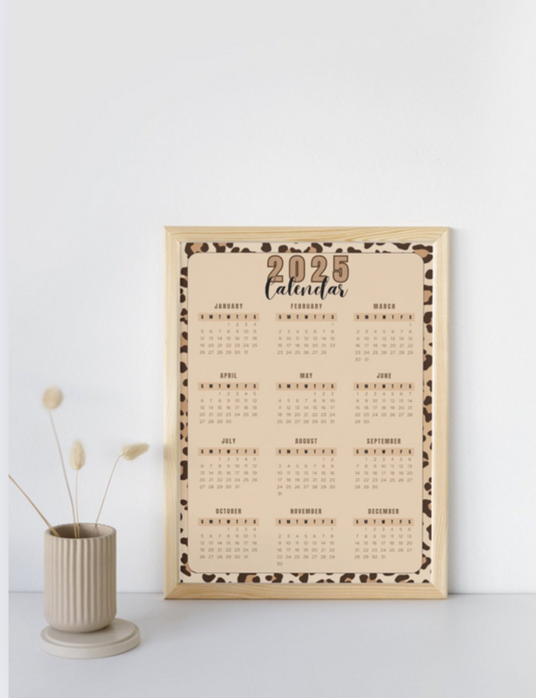 2025 Digital Download, 12month Printable Calendar, Printable, Year at