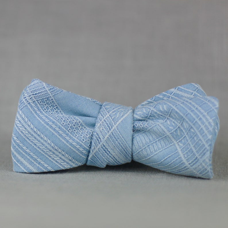 sky blue silk bow tie // self tie bow tie for men & women // silk aloha plaid bow tie image 1