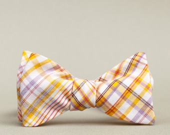 gold & lilac plaid bow tie  // self tie bow tie // bow ties for men  //  bow ties for women