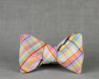 luckiest bow tie //  self tie bow tie for men & women // rainbow plaid bow tie