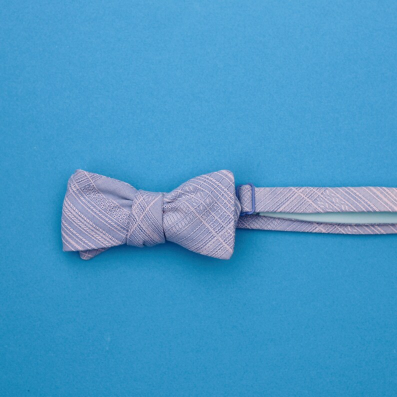 sky blue silk bow tie // self tie bow tie for men & women // silk aloha plaid bow tie image 7