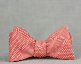 coral silk self tie bow tie // textured self tie bow tie in coral // solid coral bow tie