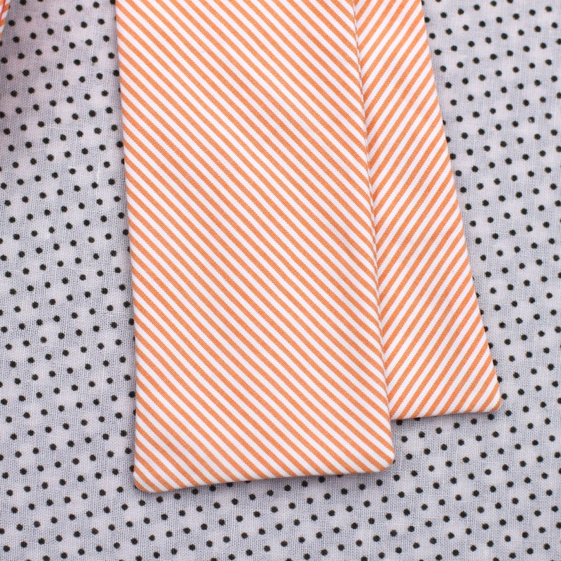 orange and white striped bow tie // self tie bow tie for men & women // peaches and cream micro stripe bow tie image 7