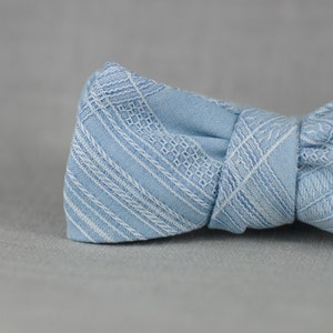 sky blue silk bow tie // self tie bow tie for men & women // silk aloha plaid bow tie image 10