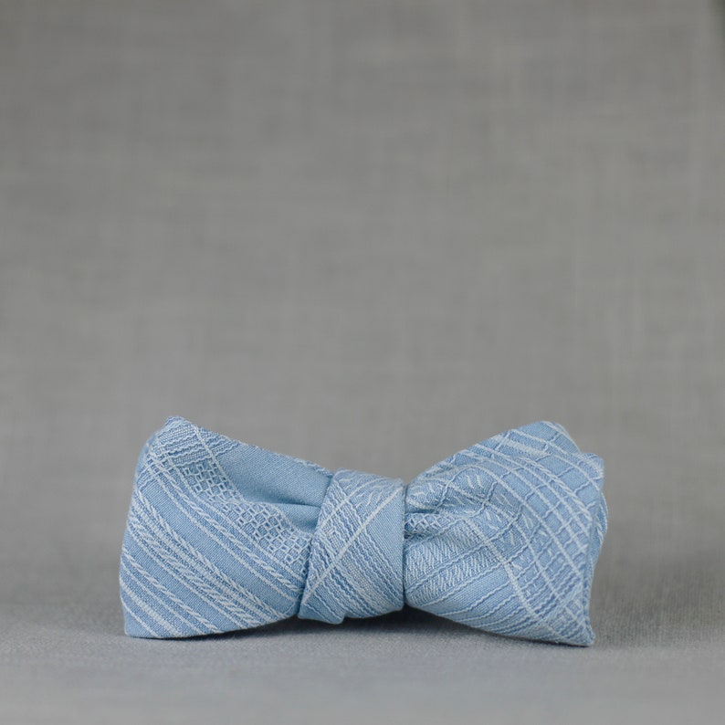 sky blue silk bow tie // self tie bow tie for men & women // silk aloha plaid bow tie image 9