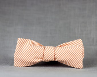 orange and white striped bow tie // self tie bow tie for men & women // peaches and cream micro stripe bow tie