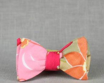 blush, pistachio green, orange, and magenta floral bow tie //  self tie bow tie for men & women //  desert floral bow tie