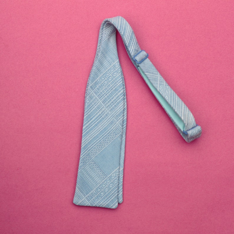 sky blue silk bow tie // self tie bow tie for men & women // silk aloha plaid bow tie image 3