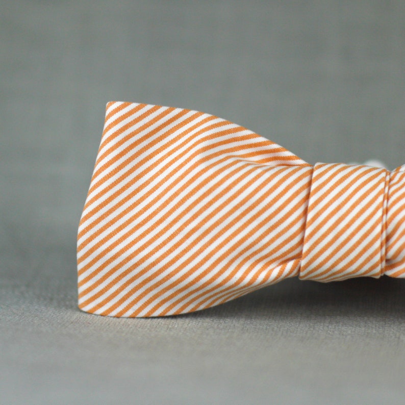 orange and white striped bow tie // self tie bow tie for men & women // peaches and cream micro stripe bow tie image 8