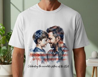 Camiseta patriótica para padre e hijo, camiseta con la bandera estadounidense en acuarela para papá, ropa familiar de EE. UU.