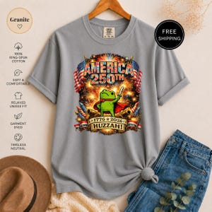 Amerika 250. T-Shirt, Patriotisches Frosch Huzzah-T-Stück, 1776-2026-Unabhängigkeitstag-USA-Feier-Shirt