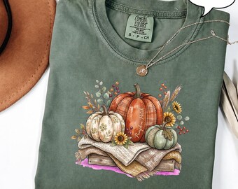 Maglietta con motivo a zucche, comoda maglietta autunnale, felpa autunnale in stile cottagecore, felpa con cappuccio stile fattoria per il raccolto