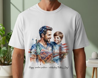 Camiseta de acuarela para padre e hijo, camiseta gráfica con monumentos patrióticos de EE. UU.