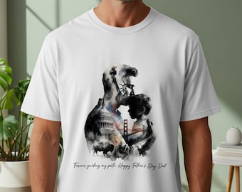 Camiseta patriótica para papá estadounidense, símbolos de EE. UU. en acuarela, regalo para el Día del Padre.