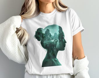 Camiseta Otter Double Exposure, camiseta etérea de paisaje de montaña y vida silvestre