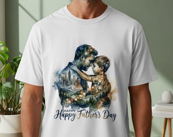 Camiseta con estampado de acuarela para el Día del Padre, ropa con el lema "Papá, Hijo/a", regalo para padres primerizos y maridos.