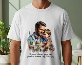 Camiseta patriótica de acuarela para padre e hijo, camiseta con la bandera estadounidense para papá