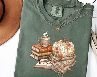 Maglietta autunnale accogliente con tema libri, maglietta per amanti dei libri con zucche, felpa autunnale in stile cottagecore, felpa con cappuccio accogliente per lettori