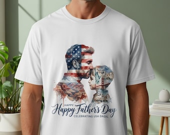 Camiseta patriótica para el Día del Padre, regalo para papá estadounidense, diseño de acuarela de la bandera americana.