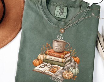 Maglietta autunnale per amanti dei libri, comoda maglietta autunnale da lettura, felpa con stampa zucca e caffè, felpa con cappuccio per lettori