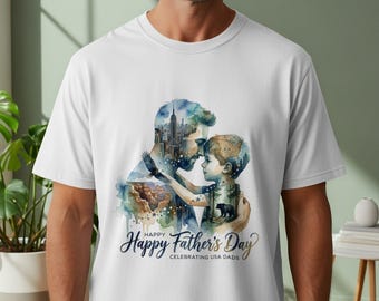Feliz Día del Padre - Camiseta para papá, Regalo de orgullo americano en acuarela, Ropa patriótica para abuelo