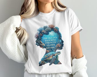 Camiseta con estampado de tortuga y arrecife de coral Ocean Strength / Camiseta de naturaleza y vida marina