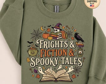 Felpa di Halloween a tema libri, spaventosa, fantascienza, storie spettrali, felpa con cappuccio, regalo per topo di biblioteca, maglietta da strega per la lettura, girocollo da bibliotecario, pullover letterario