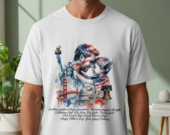 Camiseta patriótica de acuarela para padre e hijo, camiseta familiar con la bandera estadounidense