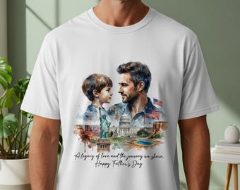 Camiseta Padre e Hijo / Arte en acuarela de monumentos patrióticos estadounidenses, camiseta de viaje de amor y legado