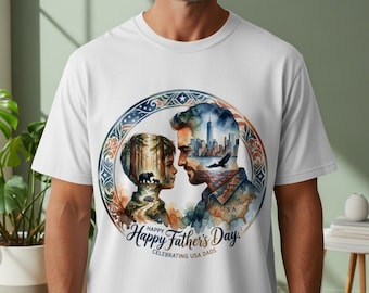 Camiseta de acuarela para papá de EE. UU., camiseta gráfica con retrato familiar para el Día del Padre.