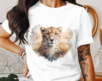 Maglietta con stampa di ghepardo, maglietta con grafica safari, abbigliamento per amanti dei grandi felini, maglietta in cotone per amanti degli animali.