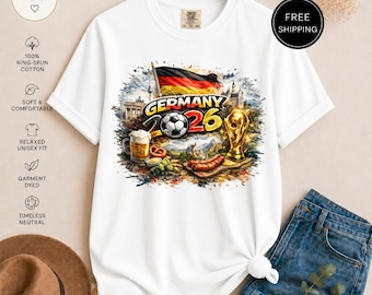 Tyskland fotbolls-VM 2026 T-shirt | Tysk flagga sportfan-t-shirt | Oktoberfest-souvenir Tyskland kulturarv gåva | Kläder för fotbollsälskare