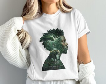 Camiseta Afrocentric Nature, camiseta con estampado de hombre africano y elefante en la jungla, ropa unisex con conciencia social.