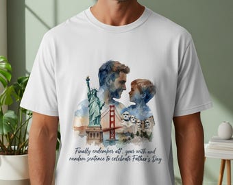 Camiseta del Día del Padre, Camiseta de acuarela con monumentos estadounidenses para padre e hijo
