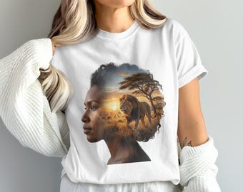 Camiseta de leona africana, diseño de sabana con temática de empoderamiento para ella.