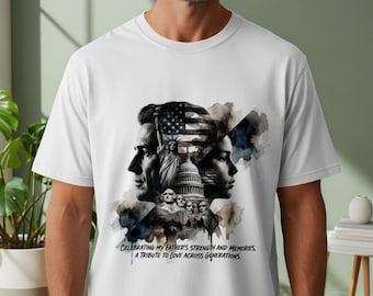 Camiseta "Papá con Legado Patriótico Americano", Camiseta con Homenaje en Acuarela, Recuerdo de la Fuerza Generacional