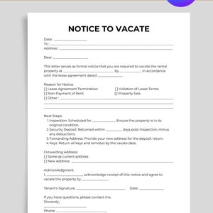 Formulario de aviso de desalojo, plantilla imprimible de desalojo, formulario de aviso de desalojo, formularios para propietarios, aviso de alquiler, descarga instantánea