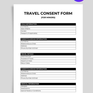 Formulario de consentimiento de viaje para menores, formulario de consentimiento de los padres, carta de autorización, consentimiento de viaje para niños, consentimiento del tutor, permiso de viaje para niños