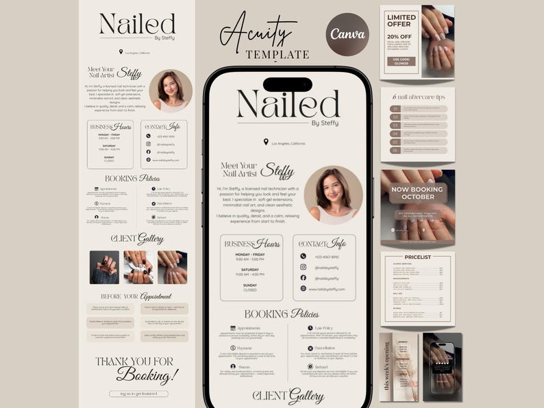 Nail Tech Acuity Scheduling Template Acuity Website Template Nail Acuity Booking Site Canva Editable Nail Acuity Template image 1