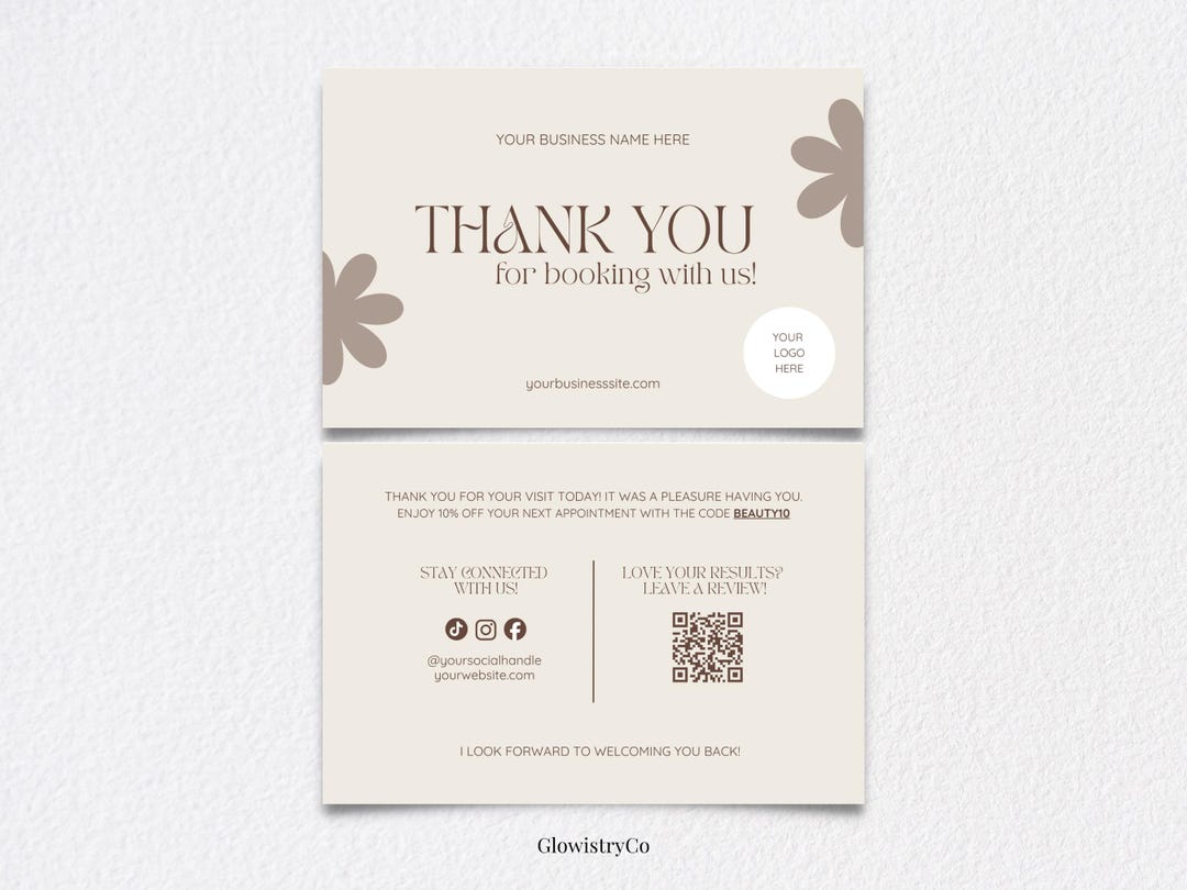Business Thank You Card Template Editable Nail Tech Thank You Card Lash ...