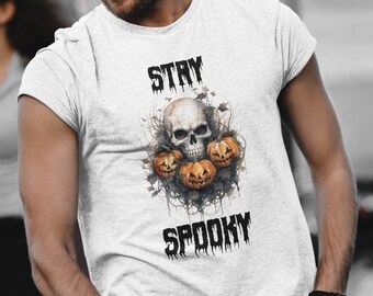 Skull Pumpkin Halloween T-Shirt Pumpkin Halloween Shirt Horror Skull Shirt Spooky Season Shirt Pumpkin and Skull Shirt