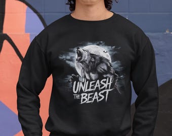 Unleash the Beast Sweatshirt, Werewolf Sweatshirt, Spooky Season Apparel, Halloween Sweatshirt, Roaring Werewolf Sweatshirt, Halloween gift