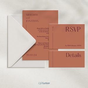 SUNSET COLLECTION - coral | wedding invitation bundle | editable printable template |  minimalist wedding theme | Invite, RSVP, details card