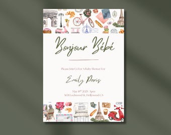 Bonjour Bébé Baby Shower Digital, Printable, Editable Invitation