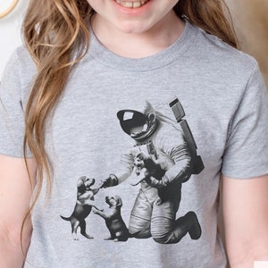 Funny Astronaut Playing with Puppies Toddler & Youth Shirt, Astronaut Tshirt, Kids Space Shirt, Outerspace Birthday Theme, Astronomy Shirt