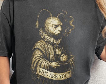 Wonderland Caterpillar Who Are You? Dark Fantasy T-Shirt, Gothic Victorian Alice Tee, Surreal Wonderland Shirt, Weirdcore & Goblincore Gift